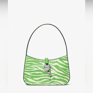 NWT Michael Kors Lyra Small Green Zebra Calf Hair Pochette Shoulder Bag Purse